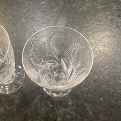 Stuart ELLESMERE Crystal Cocktail Glasses Juice Footed Set 2 Fern Mid Century