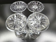 4 Astral Diane Wine Glasses Set 6″ Crystal Criss Cross Cut Etched Facet Stem Lot