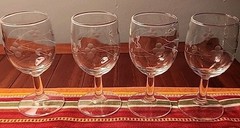 VINTAGE CHAMPAGNE/ WINE GLASS ETCHED STEMWARE LEAF DESIGN ELEGANT CRYSTAL 4 MCM