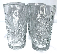 Set of 4 Libbey Hobstar Star Burst Clear Glass 6″ Tumblers Highball Ice Tea NEW
