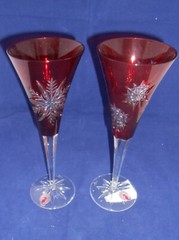 WATERFORD CASED CRYSTAL SNOW CRYSTALS RUBY FLUTES – SET OF 2 – NEW IN BOX