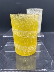 Lot of 3 Vintage Spaghetti String Juice Glasses Retro Yellow White Blue-Green
