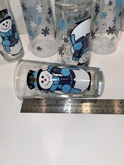 6 Vintage KIG Indonesia Snowman 6” 14 Oz Glasses Tumblers mint!