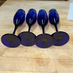 Vintage Libbey Cobalt Blue Glass Champagne Flutes Barware, Set of 4