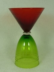 Art Glass Red Green Etched Reversible Wine Martini Glass Black Light Reactive