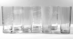 Vintage Mid-Century Modern 20 oz Etched Highball Glasses Set of 7 Geometric MCM