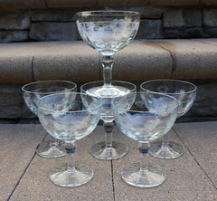 Vintage Standard Glass SGM2 Cut Florals & Dots Footed Tall Sherbet Dish Set of 6