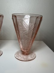 Set of 2 Vintage Jeannette Floral Poinsettia Pink 4.5″ Footed Juice Tumbler