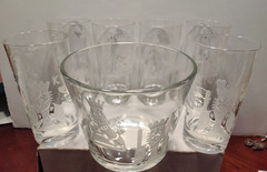 J James Etched Glass King & Queens Cocktail Set – Ice Bucket 6 Highball Glasses