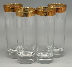 4 CELLINI LONG DRINK TALL HIGHBALL GLASSES HAND DECORATED 24 KT GOLD ITALY Box