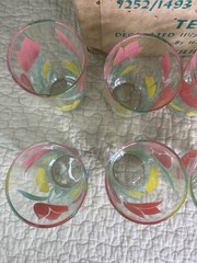 Vintage Hazel Ware Tulip Time Glasses Set of 10 w/ Box Mid Century Floral