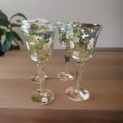Vintage Romanian crystal wine glasses Hand Painted Gold Rim