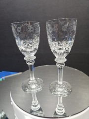 (2) Cordial glasses 5″ Glass Miller Rogaska Crystal cut etched floral GALLIA