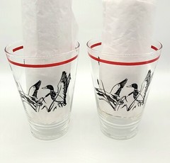 Pair Vintage Glass Libby Ducks In Flight Cattail Drinking Tumblers Highball 12oz