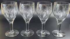 4 Vintage Crystal Six Point Star Susquehanna Cut Glass Wine Goblets SMOKED GRAY