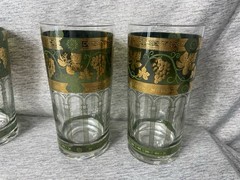 4 MCM CERA Golden Grapes Highball Glasses Forrest Green & Gold 5.5” *READ*