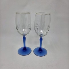 Set 2 Vtg Lenox Swag Crystal Gold Rim Cobalt Blue Stem Wine Glasses Art Deco