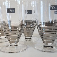 Daum France 6 Goblet Set 5″ Glasses Silver Stripes SIGNED RARE 8 Ounces