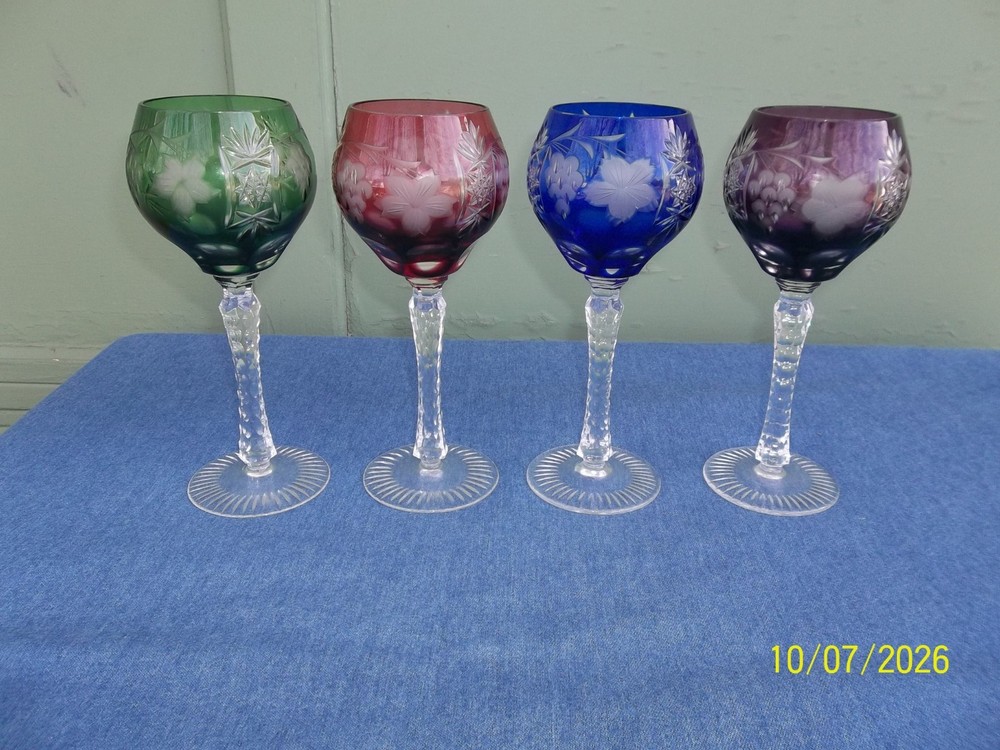 4 Nachtmann Traube Cut to Clear 8″ Tall Hock Wine Glasses – 4 Colors