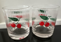 Set of 2 Ribbed Cherry Cherries Double Old Fashioned Glasses Nice!