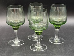 Set of 4 ~ Sasaki «HARMONY GREEN» Japan ~ Wine Glasses ~ 5″ Tall