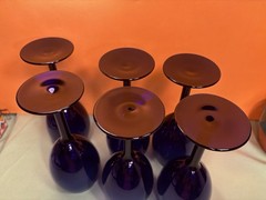 Lot Of 6 Tear Drop Wine/ Water Cobalt Blue Stemmed Glasses. Excellent Condition.