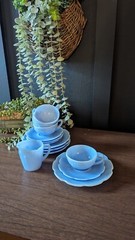 Antique Delphite Blue Cherry Tea Set, 13 pieces, Antique Cherry Tea Set