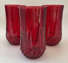 Cristal D’Arques Durand Longchamp Clear Ruby Red Highball Glass Set Of 3