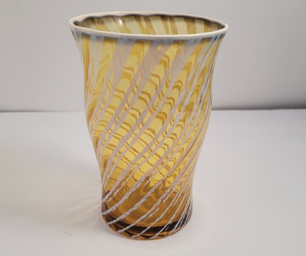 Fostoria Homespun Amber Color Opalescent Swirl Glass 4 3/4 inch