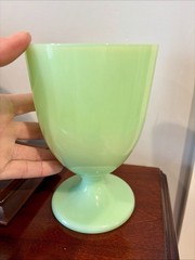 Vintage Jadeite Style Milk Glass Pedestal Goblet Green Footed Cup