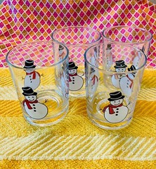 Vintage Pasabahce : 4 Christmas Snowman Lowball Tumblers : Boxed