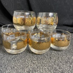 Set of 8 Culver Coronet Roly Poly Glasses MCM 1960s Cocktail Glassware 22K Gold