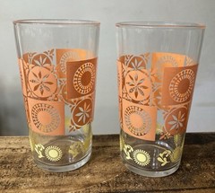 RARE PATTERN Vintage Continental Can Co. Orange & Yellow Glasses Floral Sunburst