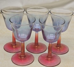 Vintage Blue And Pink Stemmed Cotton Candy, Rose & Blue Wine Glasses 5 3/8″ EUC
