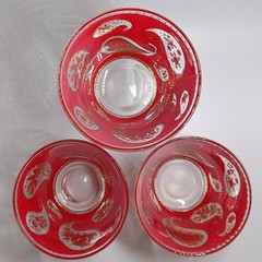 Rare Vintage MCM Culver Red Gold Paisley Old Fashioned Cocktail Glasses Set of 3