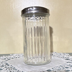 Ribbed Clear Glass Tumbler Cup w/ Silver-Tone Metal Lid, Round Shape