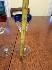 Vintage Cobalt Blue and Red CUT CRYSTAL Glass 4 oz Wine Glass Stemware