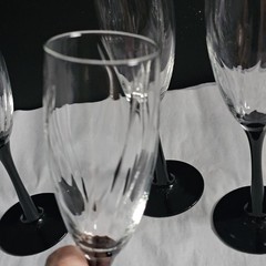 Vintage Luminarc France Domino Gothic Black Stem Wine Glass Set Of 8