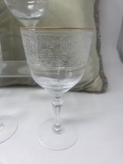 4 Fostoria Renaissance 7″ Water Goblets with Gold Trim
