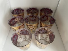 8 Cera Barware Double Old Fashioned Glasses Bountiful Fruit Gold/Cranberry