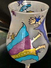 Vtg Libbey Frosted Goblet Wine Glass Z Stem Mark Chagall Style Hand Painted KAAK