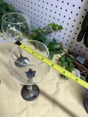 Rhinestone Jeweled Wine Glasses Set 5 Goblet Bronze Enamel Stem Bird & Leopard