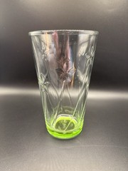 Pair Of Anchor Hocking Tumblers Green Glass With Flower Imprint