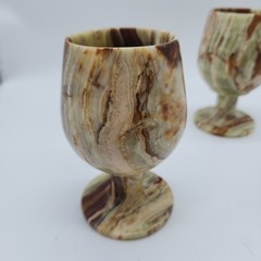 Vintage Goblets Pair Handcrafted Onyx Marble Carved Stone Wine Glasses Lux