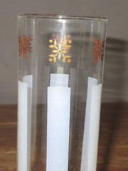 4 Vintage Federal Glass Barware Tom Collins Gold Black Snowflake White Stripes