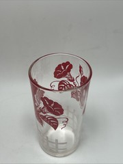 Vintage Red Morning Glory Floral Flowers Juice Glasses Cottage Core MCM Set Of 4