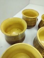 5 VTG Signed Cups Mugs Earthen Vessels Cup Studio Pottery Artist 1973 Snowflake