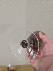Set of 5 Hand Blown Amethyst Art Glass Wine Goblets Bubble Glass Pontil Stemware