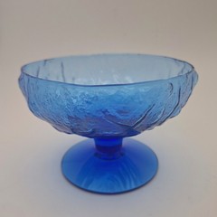 Vtg MCM Morgantown Crinkle Glass Cobalt Blue Footed Bowl SET of 2 Daiquiri