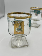 MCM Libbey Steamboat Footed Glass Teal & Gold Southern Comfort Whiskey Lot of 6